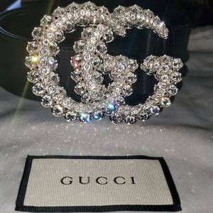 Gucci Leather Belt w/ Double G Crystal Buckle